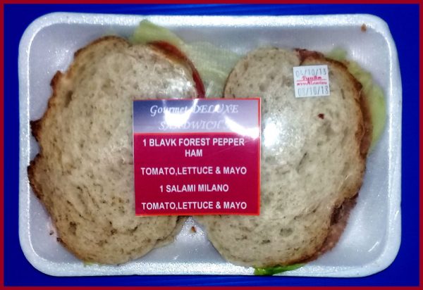 pepper ham black forest tomato lettue mayo salami milano gourmet deli deluxe duo sandwich